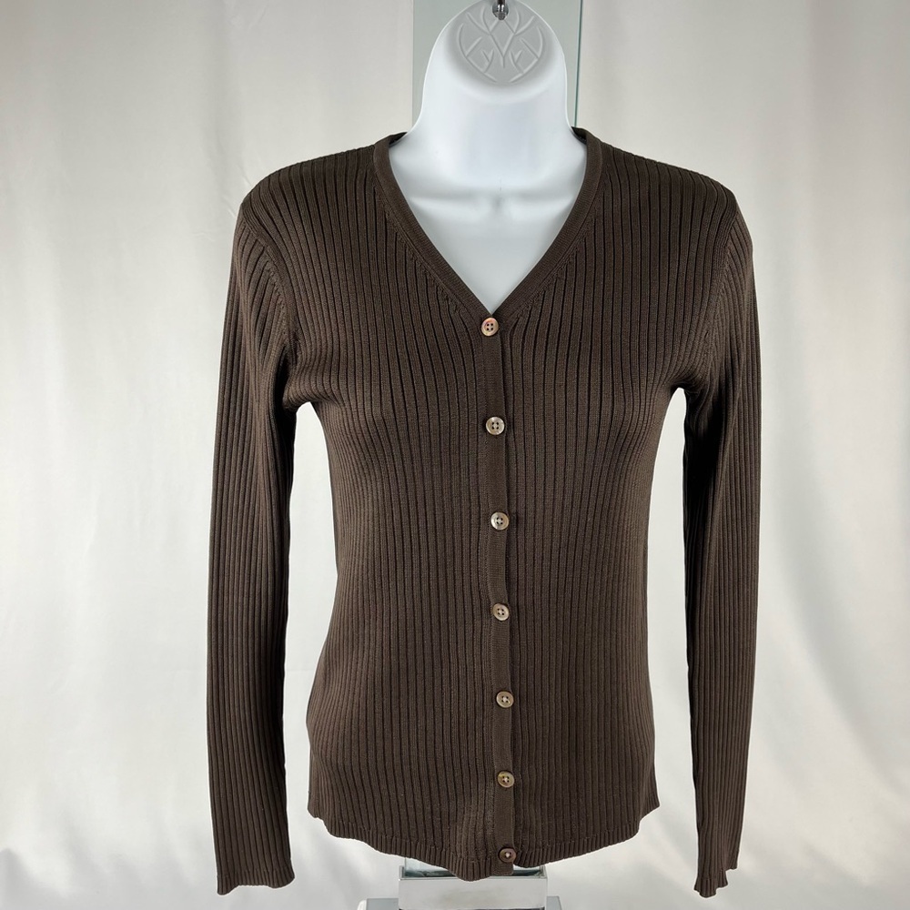 Banana Republic Dark Brown Ribbed Long Sleeve Cardigan Sweater XS - Picture 1 of 14